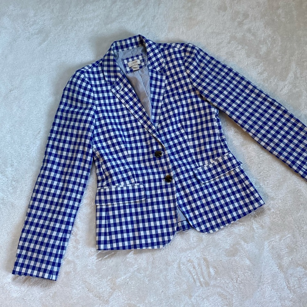JCrew blue and white gingham blazer